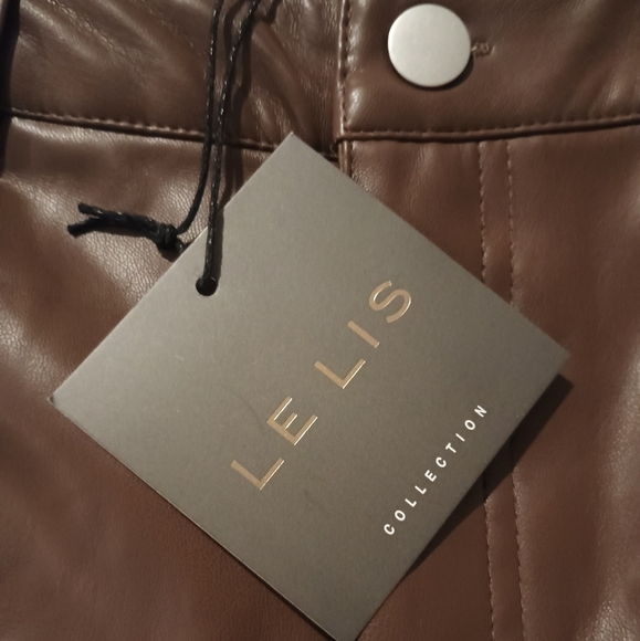 NWT LELIS  High Waist Faux Leather Long Pants: Brown M - Picture 8 of 9